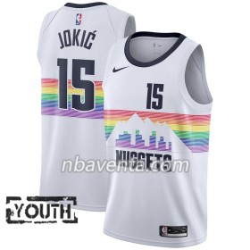 Camiseta Niños Denver Nuggets Nikola Jokic 15 2018-19 Nike City Edition Blanco Swingman